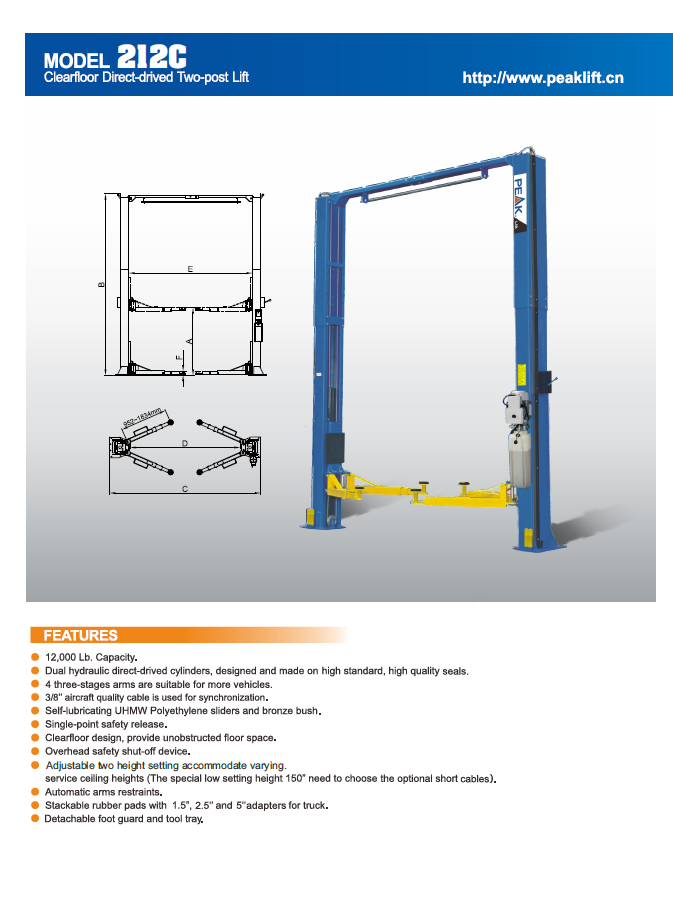 ELEV 2 COL. 5.5 TON. 220V. ARCO SUP 212C