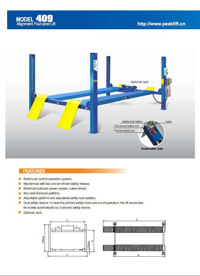 ELEVADOR 4 COLUMNAS 4.0 TON. 220V. ALINEACION 409A