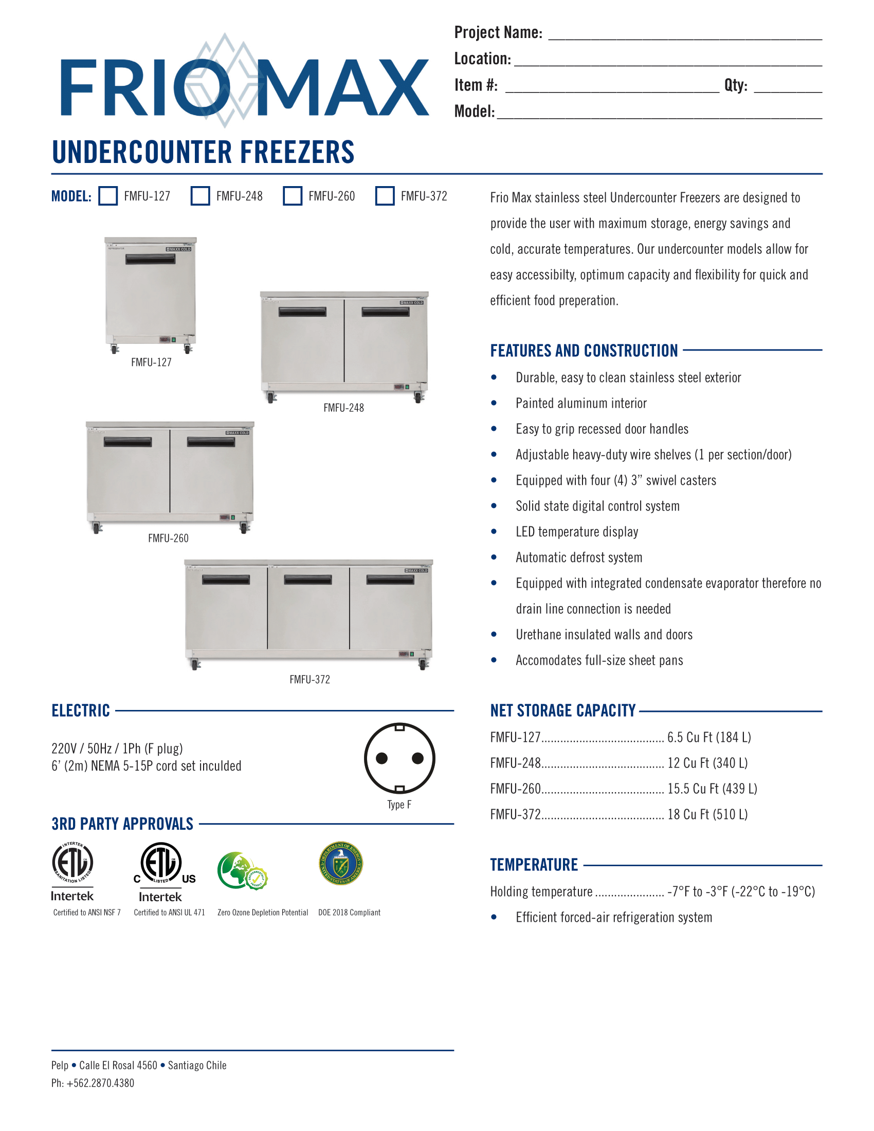 REFRIGERADOR FRIOMAX BAJO MESON 1 PUERTA 27"