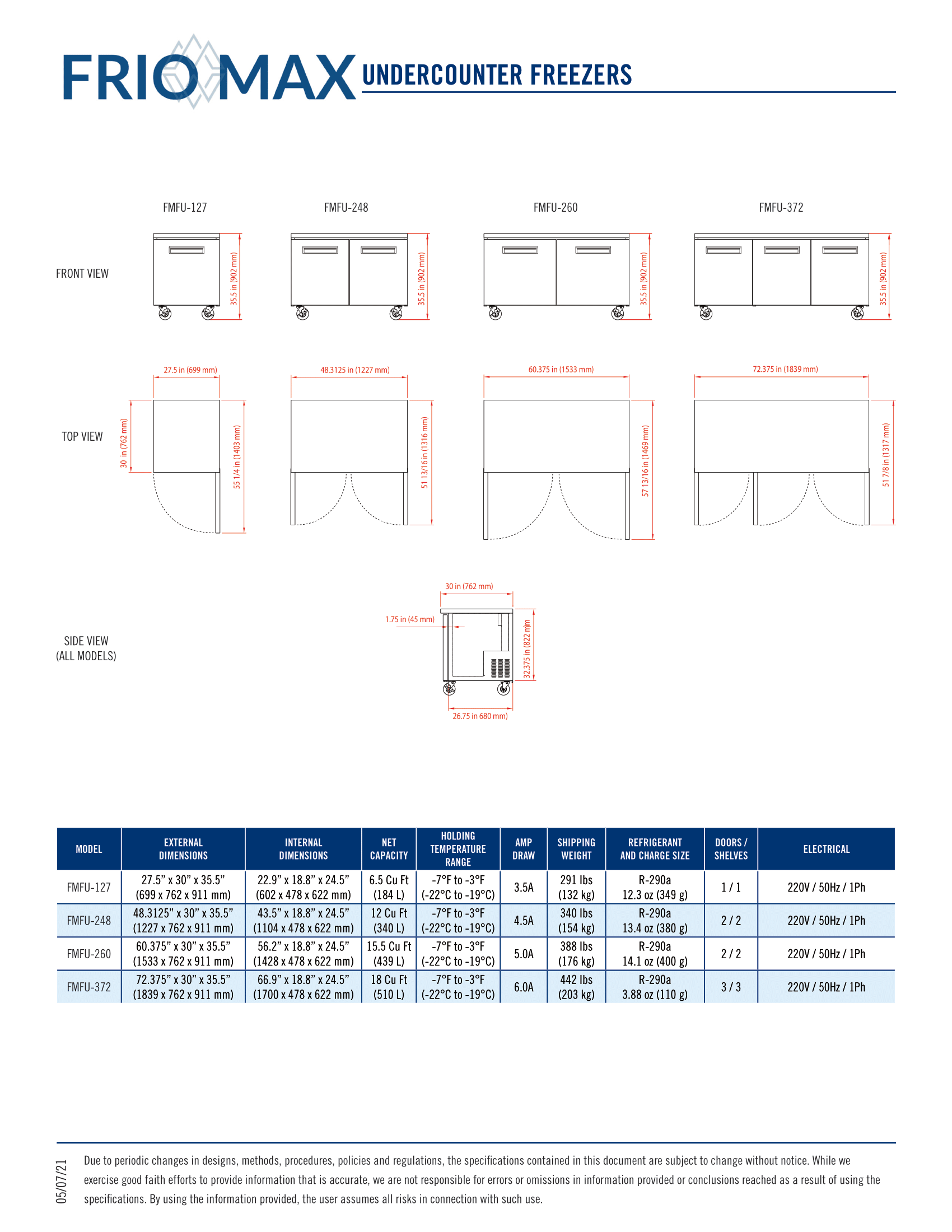 REFRIGERADOR FRIOMAX BAJO MESON 2 PUERTAS 48"